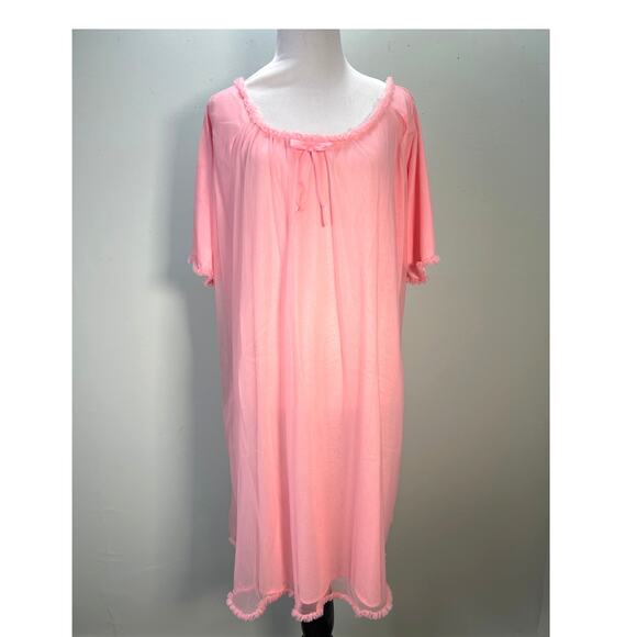 Vintage Nightgown Medium Pink Layered Chiffon Ruffled Trim Bow - Picture 12 of 13